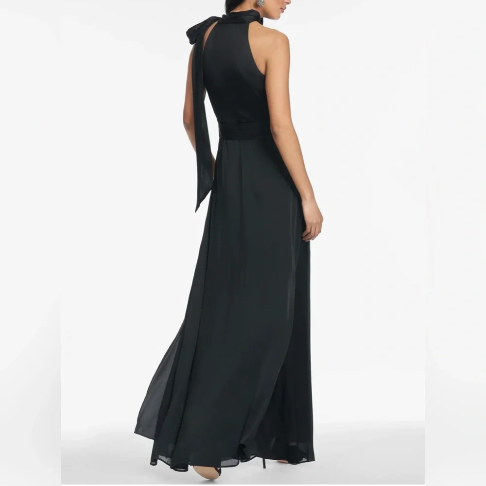 Sachin + Babi Elegant Chocolate Brown Maxi Dress with Long Shoulder Bow Size 10 - Picture 7 of 11